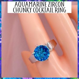 3.87ct Aquamarine Zircon 925 Silver Filled Ring